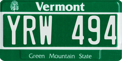 VT license plate YRW494