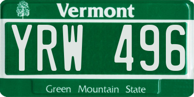VT license plate YRW496