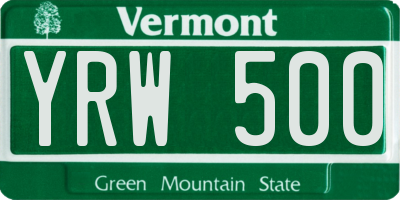 VT license plate YRW500