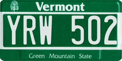 VT license plate YRW502