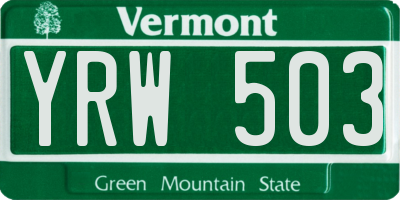 VT license plate YRW503