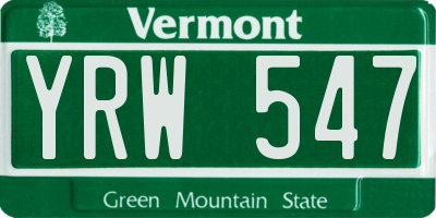 VT license plate YRW547