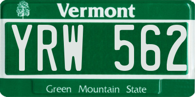 VT license plate YRW562