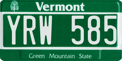 VT license plate YRW585