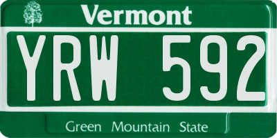 VT license plate YRW592