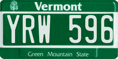 VT license plate YRW596