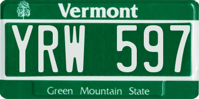 VT license plate YRW597