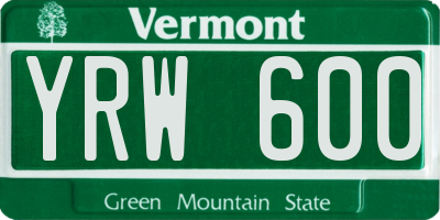 VT license plate YRW600