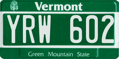 VT license plate YRW602
