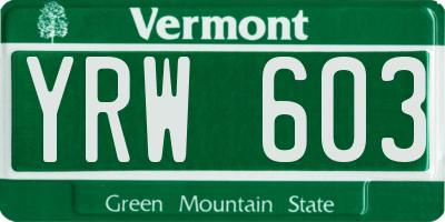 VT license plate YRW603