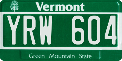 VT license plate YRW604
