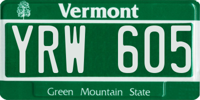 VT license plate YRW605