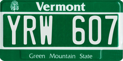 VT license plate YRW607