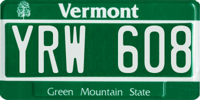 VT license plate YRW608