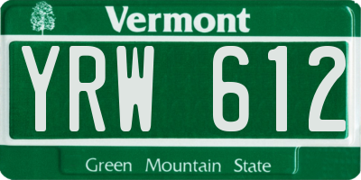 VT license plate YRW612