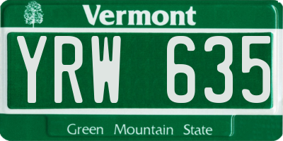 VT license plate YRW635