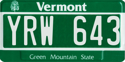 VT license plate YRW643