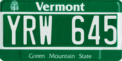 VT license plate YRW645