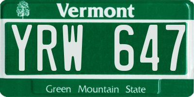 VT license plate YRW647