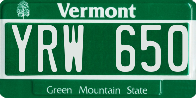 VT license plate YRW650