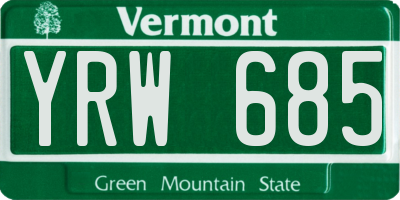 VT license plate YRW685