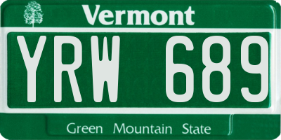 VT license plate YRW689