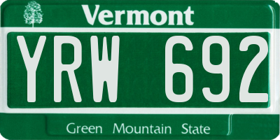 VT license plate YRW692