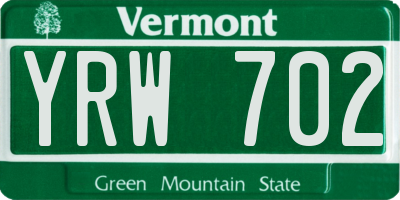 VT license plate YRW702