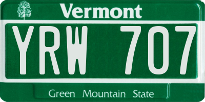 VT license plate YRW707