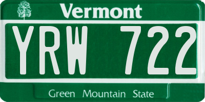 VT license plate YRW722
