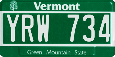 VT license plate YRW734