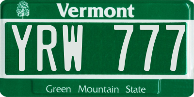 VT license plate YRW777
