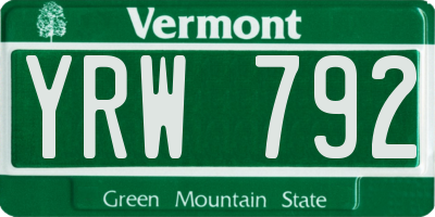VT license plate YRW792