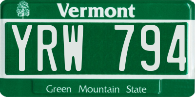 VT license plate YRW794