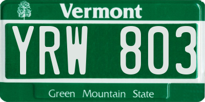 VT license plate YRW803