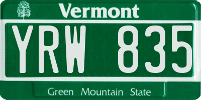VT license plate YRW835