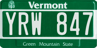 VT license plate YRW847