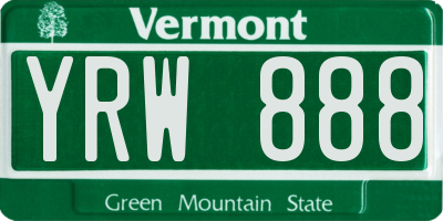 VT license plate YRW888