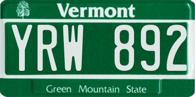 VT license plate YRW892