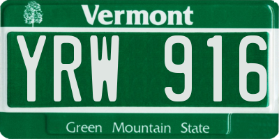 VT license plate YRW916