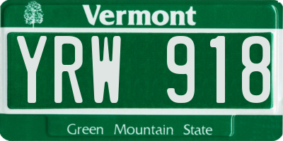 VT license plate YRW918