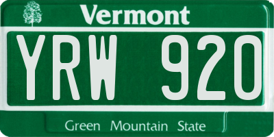 VT license plate YRW920