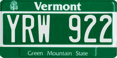VT license plate YRW922