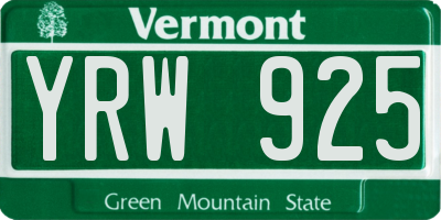 VT license plate YRW925