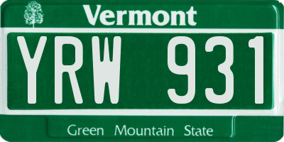 VT license plate YRW931