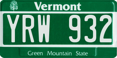 VT license plate YRW932