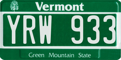 VT license plate YRW933
