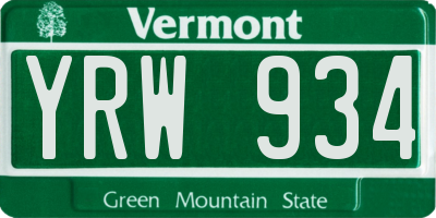 VT license plate YRW934