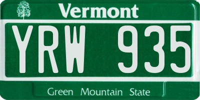 VT license plate YRW935