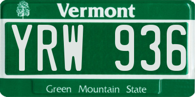 VT license plate YRW936